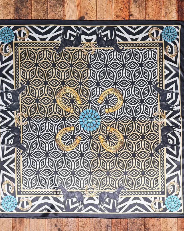 AVS-903 HORSESHOE PRINT SILK SQUARE WILD RAG 36X6