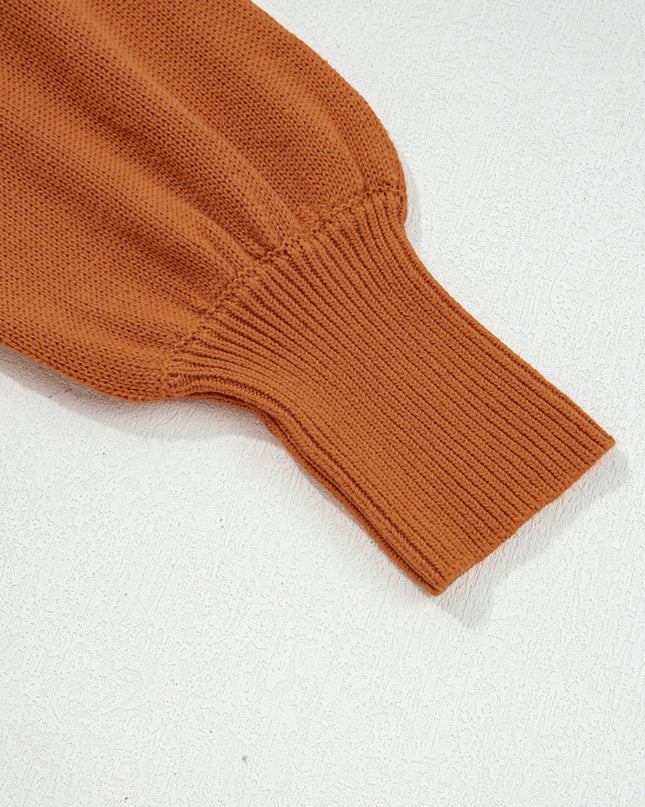 Gold Flame Solid Color Ribbed Trim Drop Shoulder Sweater