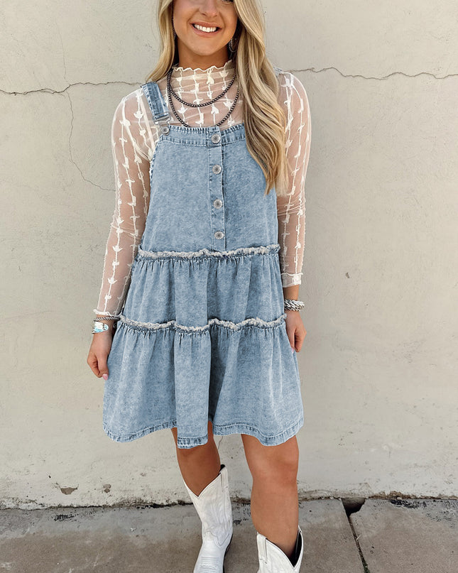 Dusk Blue Light Wash Tiered Flowy Overall Denim Dress