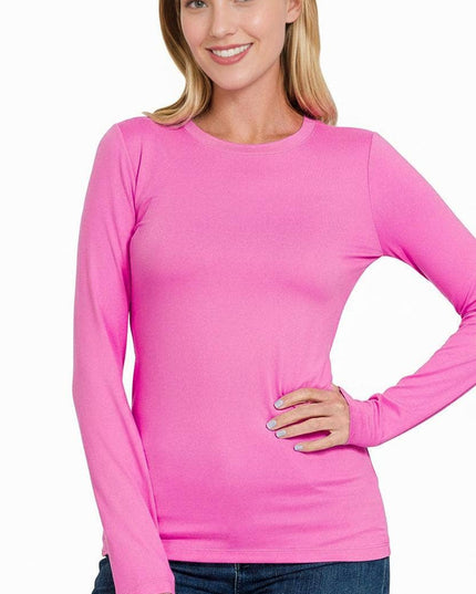 `Microfiber Long Sleeve Basic Tee Zenana