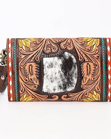 ADBGA393 Tooled Leather Wallet Bag with Turquoise Stud Trim & Floral Design