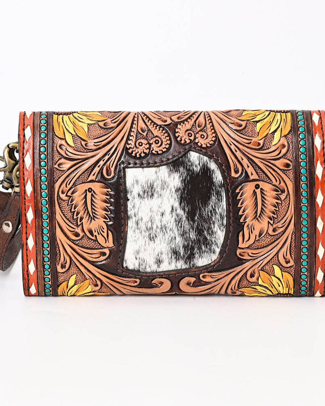 ADBGA393 Tooled Leather Wallet Bag with Turquoise Stud Trim & Floral Design