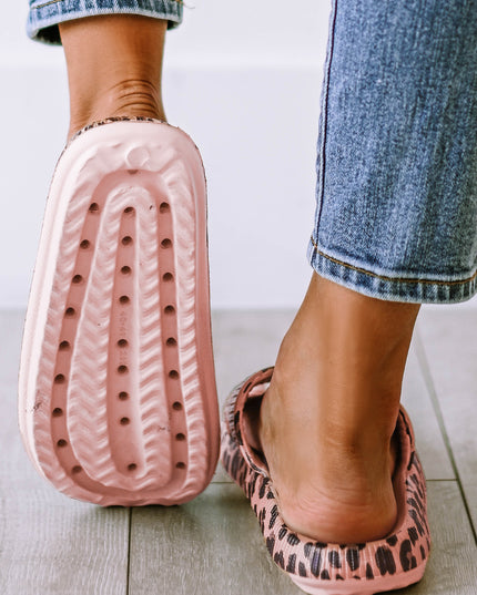 Pink Leopard Print Thick Sole Slip On Slippers