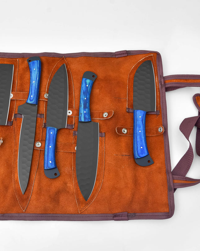 5-Piece  Knife Set / With Leather carry Bag Blue