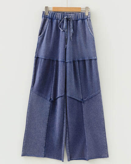 Ashleigh Blue Careys Mineral Wash Tiered Wide Leg Patchwork Drawstring Pants