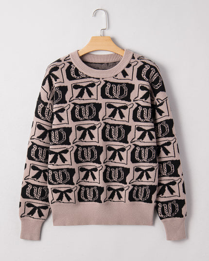 Black Bows & Horseshoes Pattern Western Fashion Print Sweater