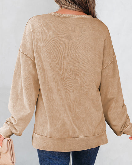 Light French Beige Mineral Wash Big Bow Patchwork Pullover Sweatshirt