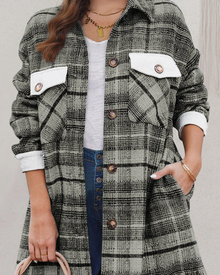 Gray Plus Size Macrame Plaid Coat