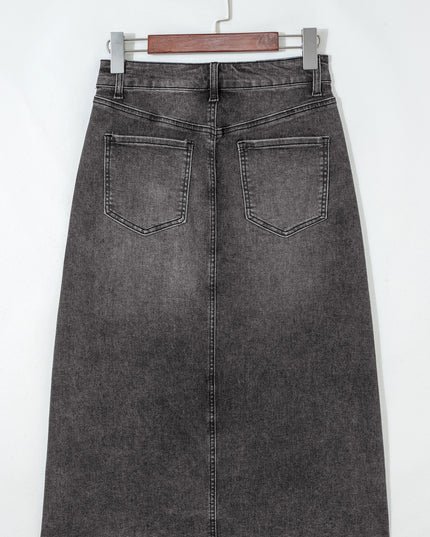 Dearlove Myosotis Irregular Distressed Bottom Denim Midi Skirt