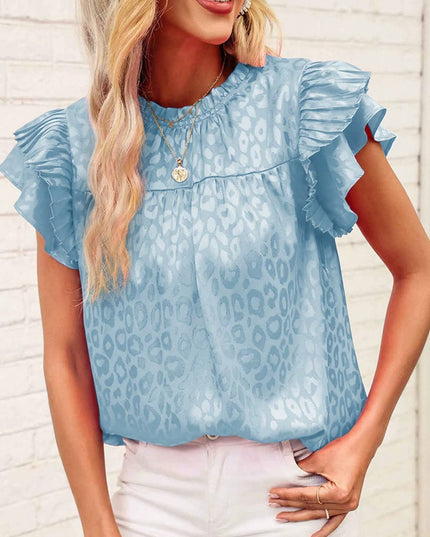 Urban print stain ruffle t-shirt top