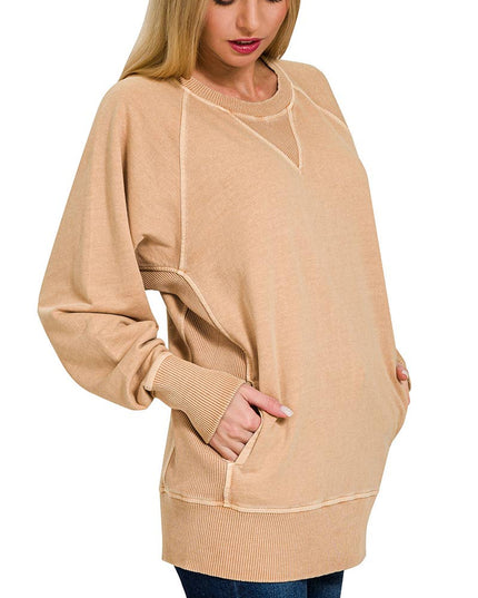 `Washed French Terry Pullover With Side Pockets