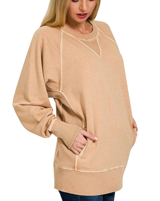 `Washed French Terry Pullover With Side Pockets