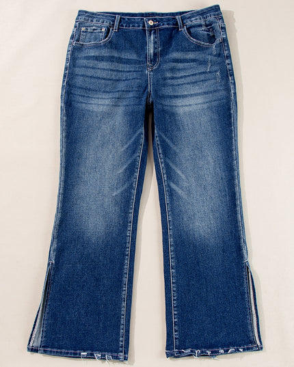 Dirty blue Plus Size High Waist Side Slits Flare Jeans