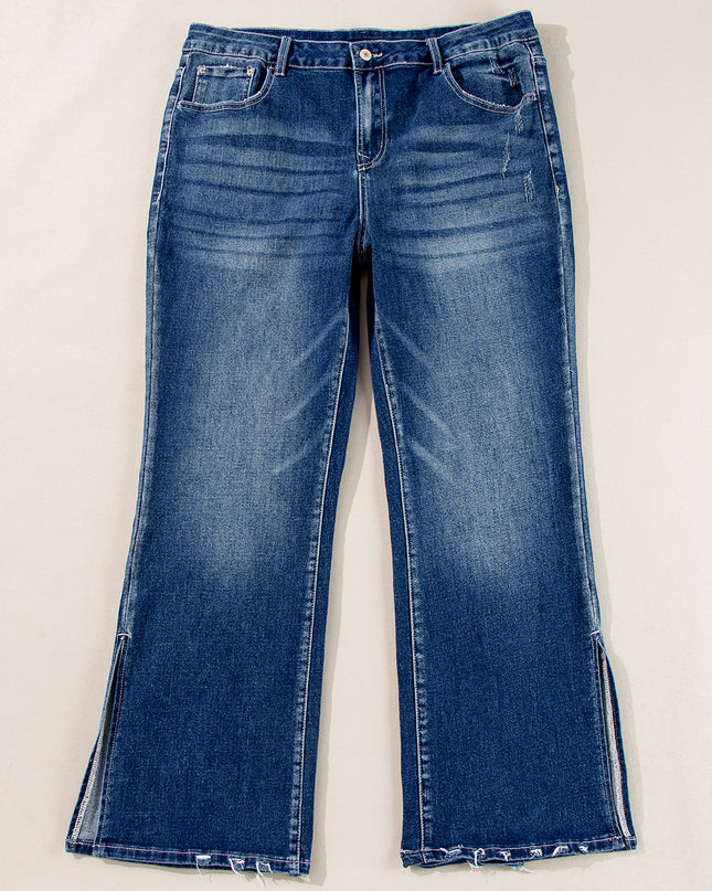 Dirty blue Plus Size High Waist Side Slits Flare Jeans