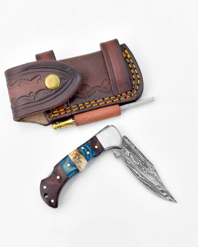Damascus steel pocket knife Limited Run TF-071