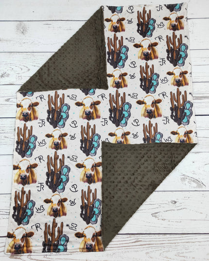 Cactus Cows Printed Western Baby Blanket