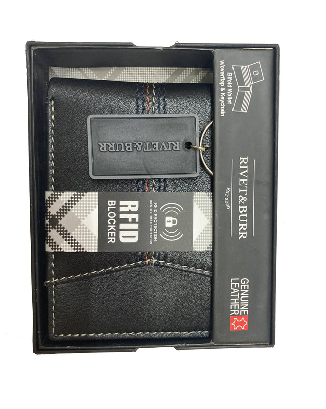 Contrast Stitch Bifold Wallet w/ Vanity Tray & Keychain