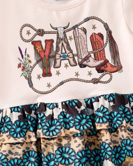 YALL" Western printed tunic w/concho & cow printed along w/ matching bottoms. OFG60883SOL