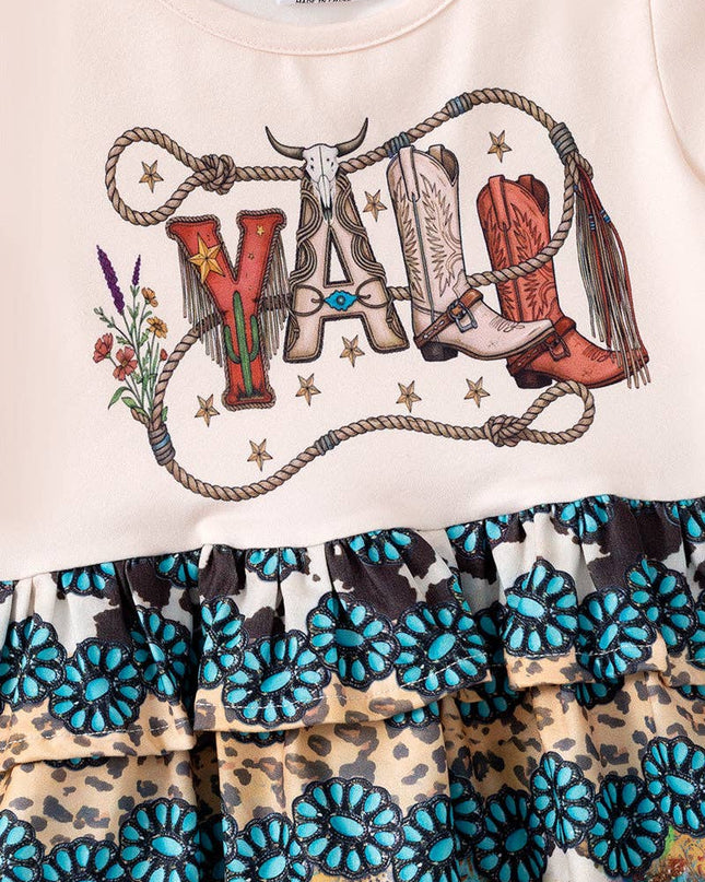 YALL" Western printed tunic w/concho & cow printed along w/ matching bottoms. OFG60883SOL