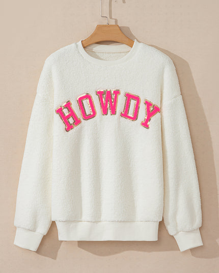 Beige Sherpa HOWDY Patched Pullover Sweatshirt