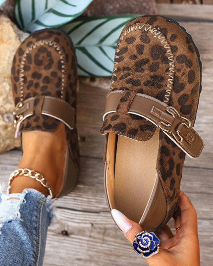 Khaki Faux Suede PU Leather Patchwork Retro Buckle Slip On Shoes