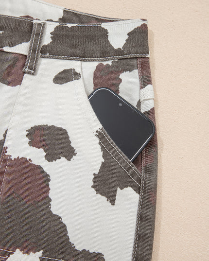 Brown Cow Spots Printed Multi Pocketed Jeans