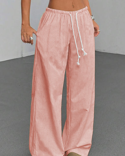 Pink Stripe Drawstring Plus Size Loose Pants