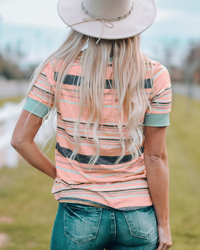 Multicolor Stripes Crew Neck T Shirt