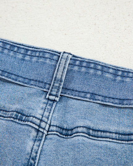 Beau Blue Western Washed Bow Knot Sash Wide Leg Jeans