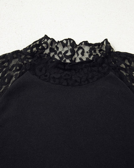Black Leopard Mesh Patchwork Knit Long Sleeve Top