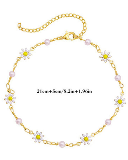 Gold Daisy & Pearl Chain Anklet