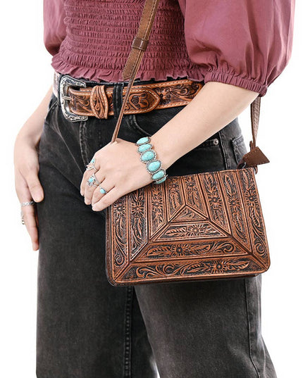 1609 Crossbody Hand Tooled Genuine Western Leather Women Bag