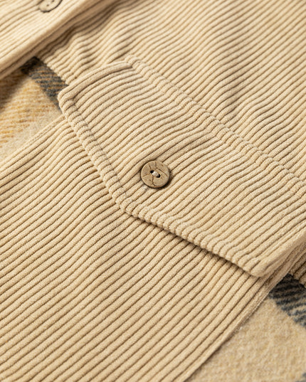 Parchment Retro Plaid Corduroy Patchwork Shacket