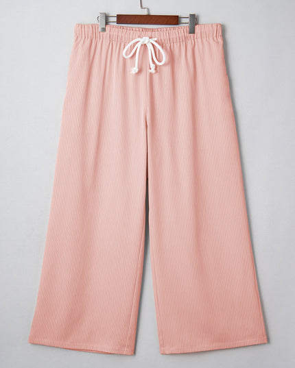 Pink Stripe Drawstring Plus Size Loose Pants