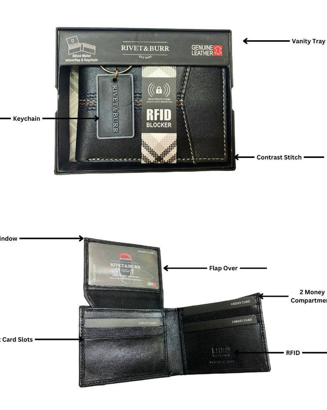 Contrast Stitch Bifold Wallet w/ Vanity Tray & Keychain