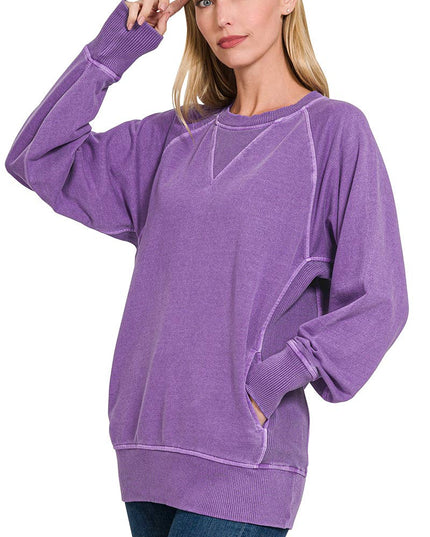 `Washed French Terry Pullover With Side Pockets