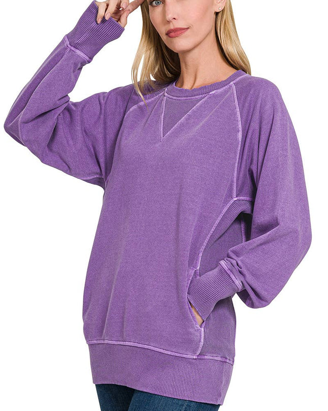 `Washed French Terry Pullover With Side Pockets