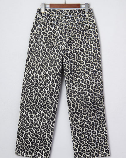 Black Leopard Print Barrel Jeans