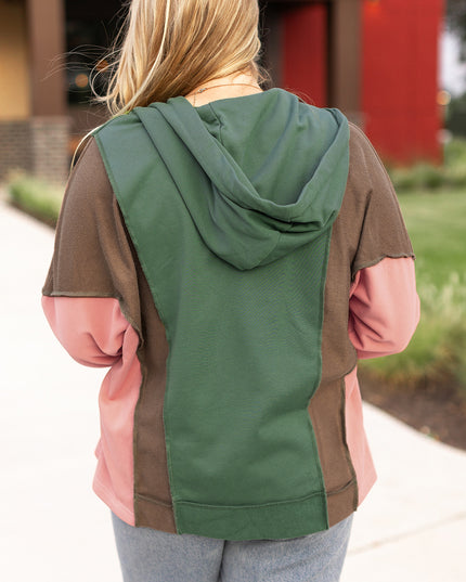 Breen Plus Size Colorblock Patchwork V Neck Hoodie