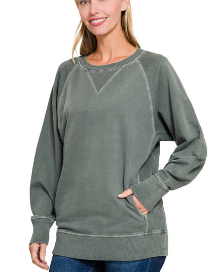 `Washed French Terry Pullover With Side Pockets
