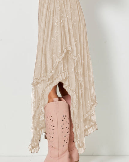 Black Lace Cascading Tiered High Waist Maxi Skirt