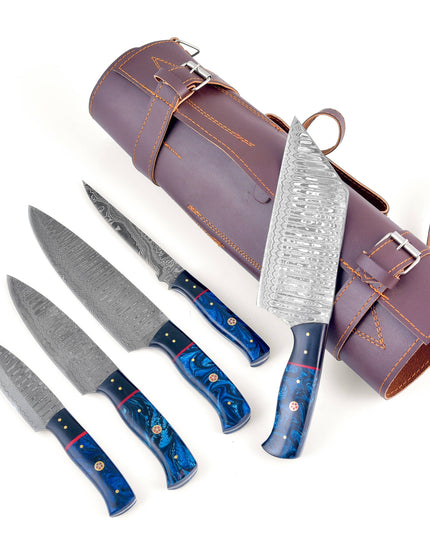 Titan's Artisanal Mastery: Damascus Essence 5-Piece Blue