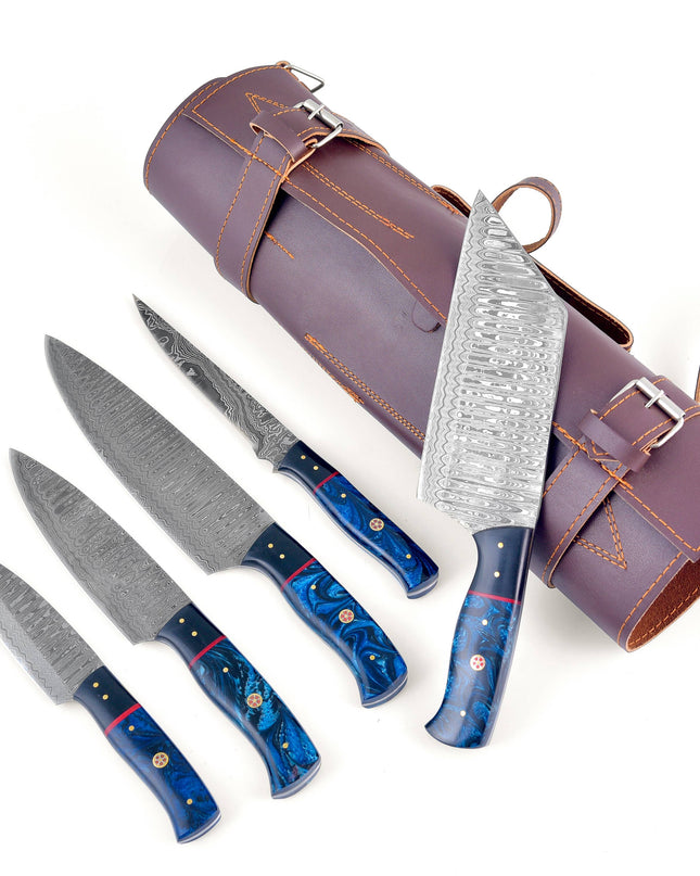 Titan's Artisanal Mastery: Damascus Essence 5-Piece Blue