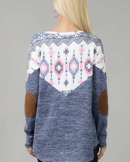 AV1066-ANDREA AZTEC PRINT COLOR BLOCK HACCI TOP