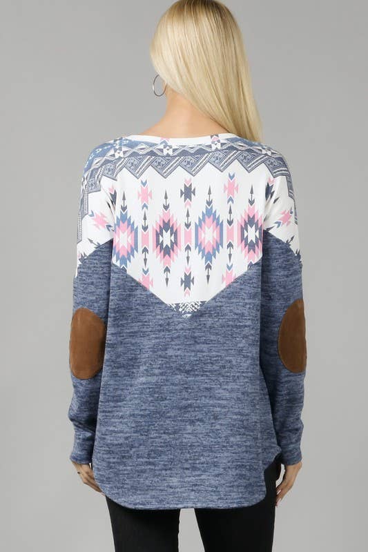 AV1066-ANDREA AZTEC PRINT COLOR BLOCK HACCI TOP