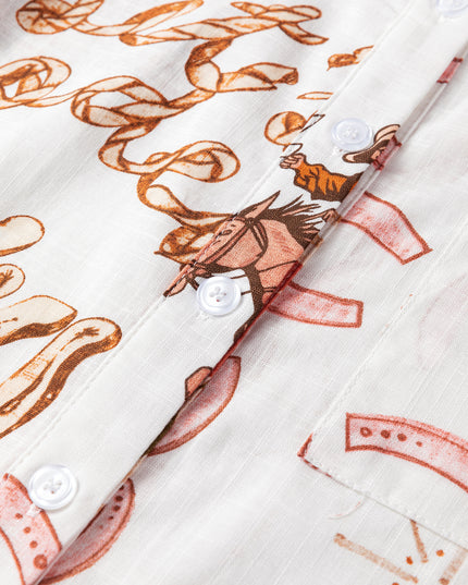 White Rodeo Cowgirl Print Western Button up Shirt