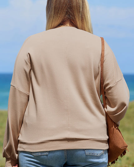 Pale Khaki Floral Peace Sign Graphic Washed Terry Plus Size Sweatshirt