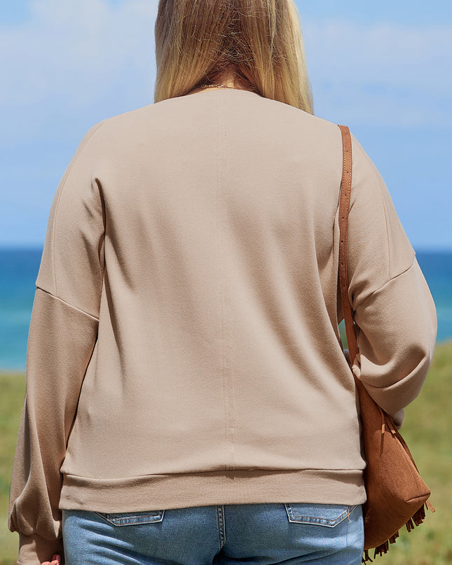 Pale Khaki Floral Peace Sign Graphic Washed Terry Plus Size Sweatshirt