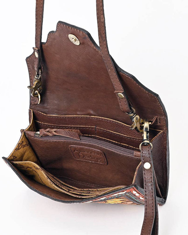 ADBGA393 Tooled Leather Wallet Bag with Turquoise Stud Trim & Floral Design