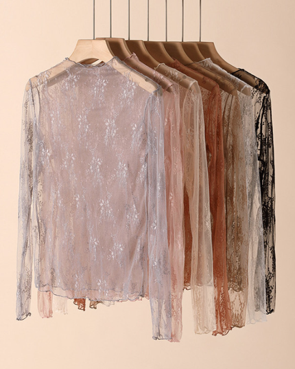 Semi Sheer Mesh Floral Lace Layering See Through Top